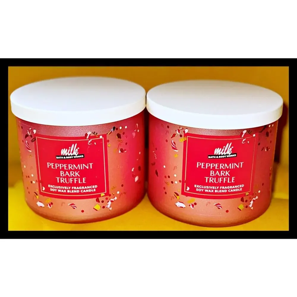 Set of 2 Bath & Body Works Peppermint Bark Truffle Milk Bar 3-Wick Candle 14.5oz - Picture 2 of 7